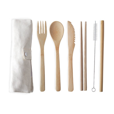 Brush It On Cutlery Set - Bamboo - Reusable - White