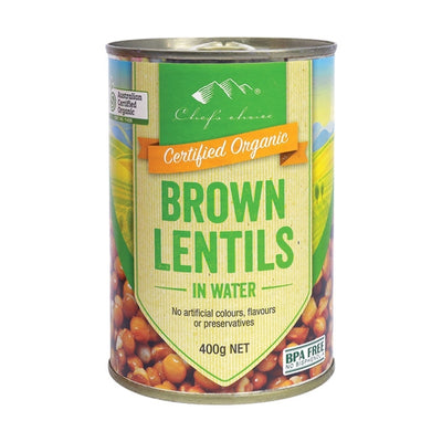 Chefs Choice Organic Beans - Brown Lentils in Water Canned 400g
