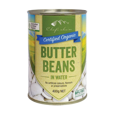 Chefs Choice Organic Beans - Butter Beans in Water Canned 400g