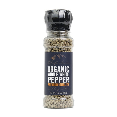Chefs Choice Organic Pepper - White Whole in Grinder 120g