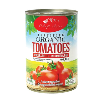 Chefs Choice Organic Tomatoes - Whole & Peeled Canned 400g